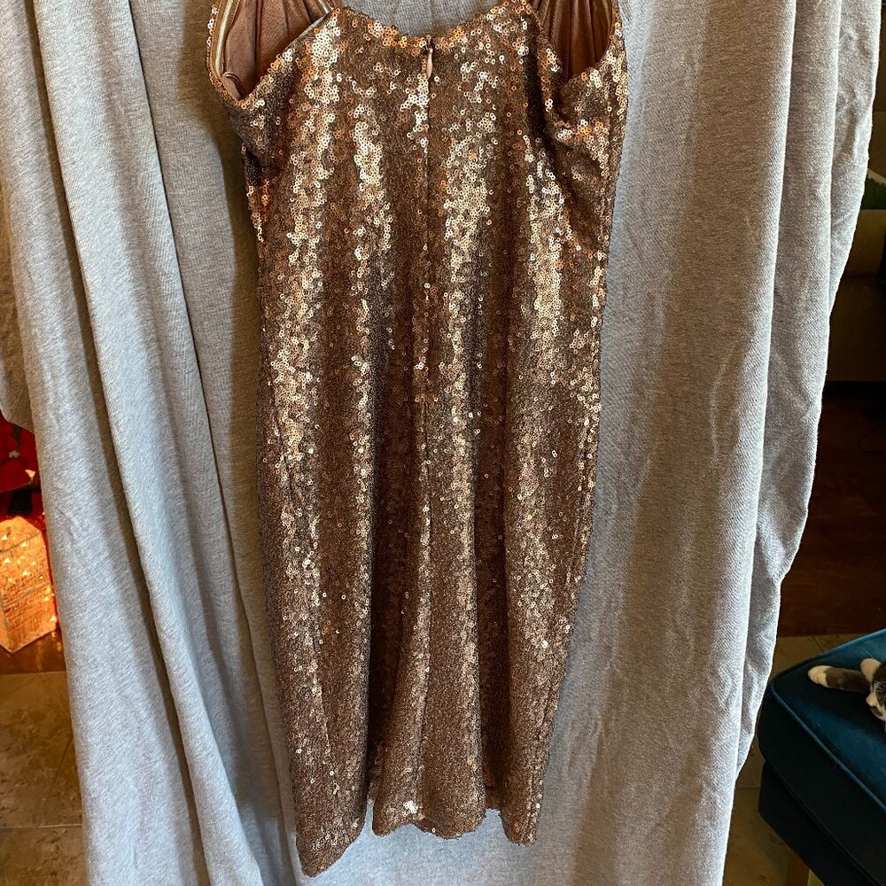 Lulus Sequin Mini Dress Small Retro Gold Bodycon V-Neck Sexy Cocktail Party SMAL - Picture 6 of 8